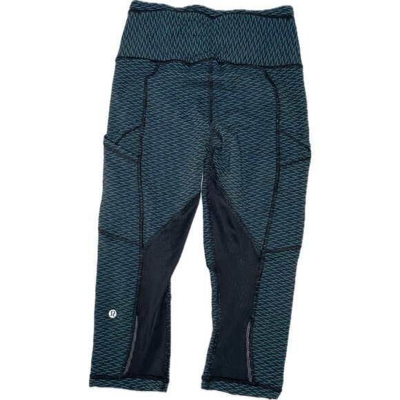 Lululemon Outrun 17" Crop Leggings Score Jacquard Black Indian Ocean / Black S 4 - Picture 3 of 9